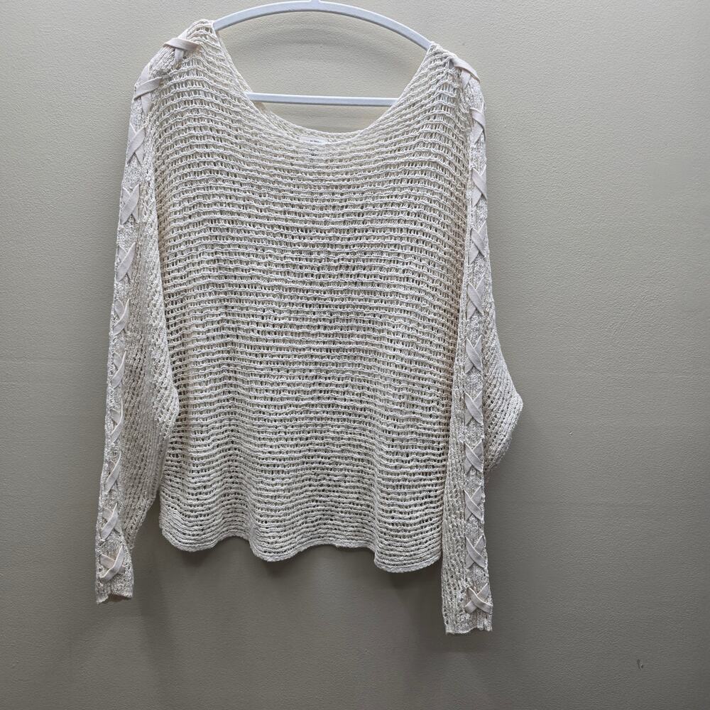 Billabong Open Knit Crochet Sweater Pullover Top LaceUp Sleeve Cream Size M/L